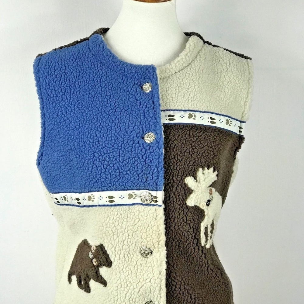 VTG CJ Banks Vest M Animal Color Block Blue Brown